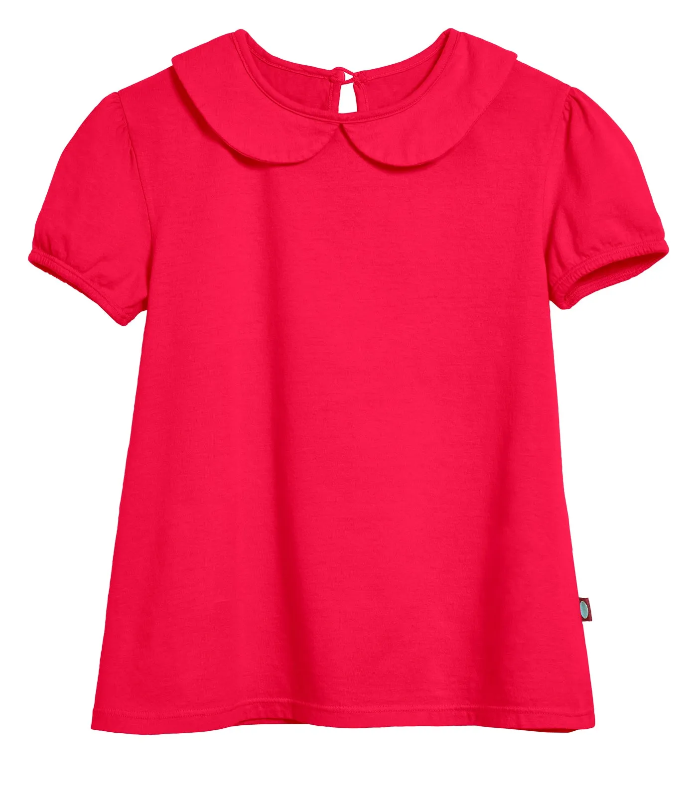 Girls Soft Cotton Jersey Peter Pan Collar Short Sleeve Puff Tee