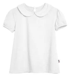 Girls Soft Cotton Jersey Peter Pan Collar Short Sleeve Puff Tee