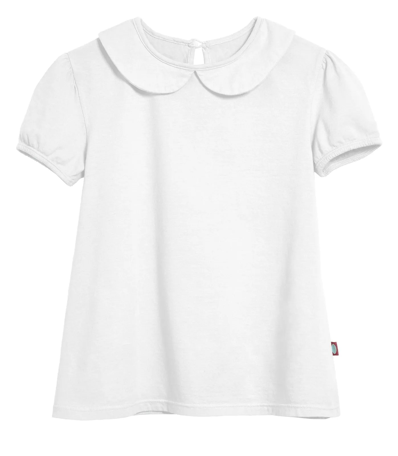 Girls Soft Cotton Jersey Peter Pan Collar Short Sleeve Puff Tee