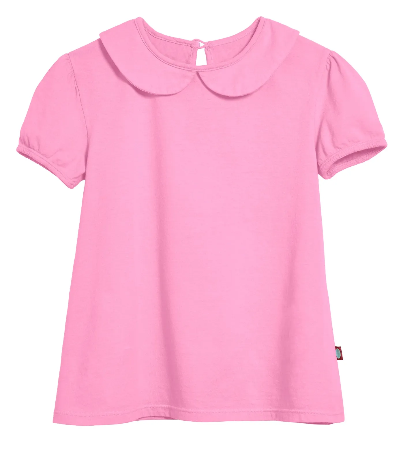 Girls Soft Cotton Jersey Peter Pan Collar Short Sleeve Puff Tee