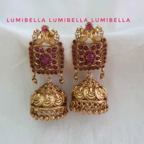 God Ganesha Engraved Coin Square Jhumki Earrings