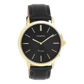 Gold coloured OOZOO watch with black leather strap - C20389