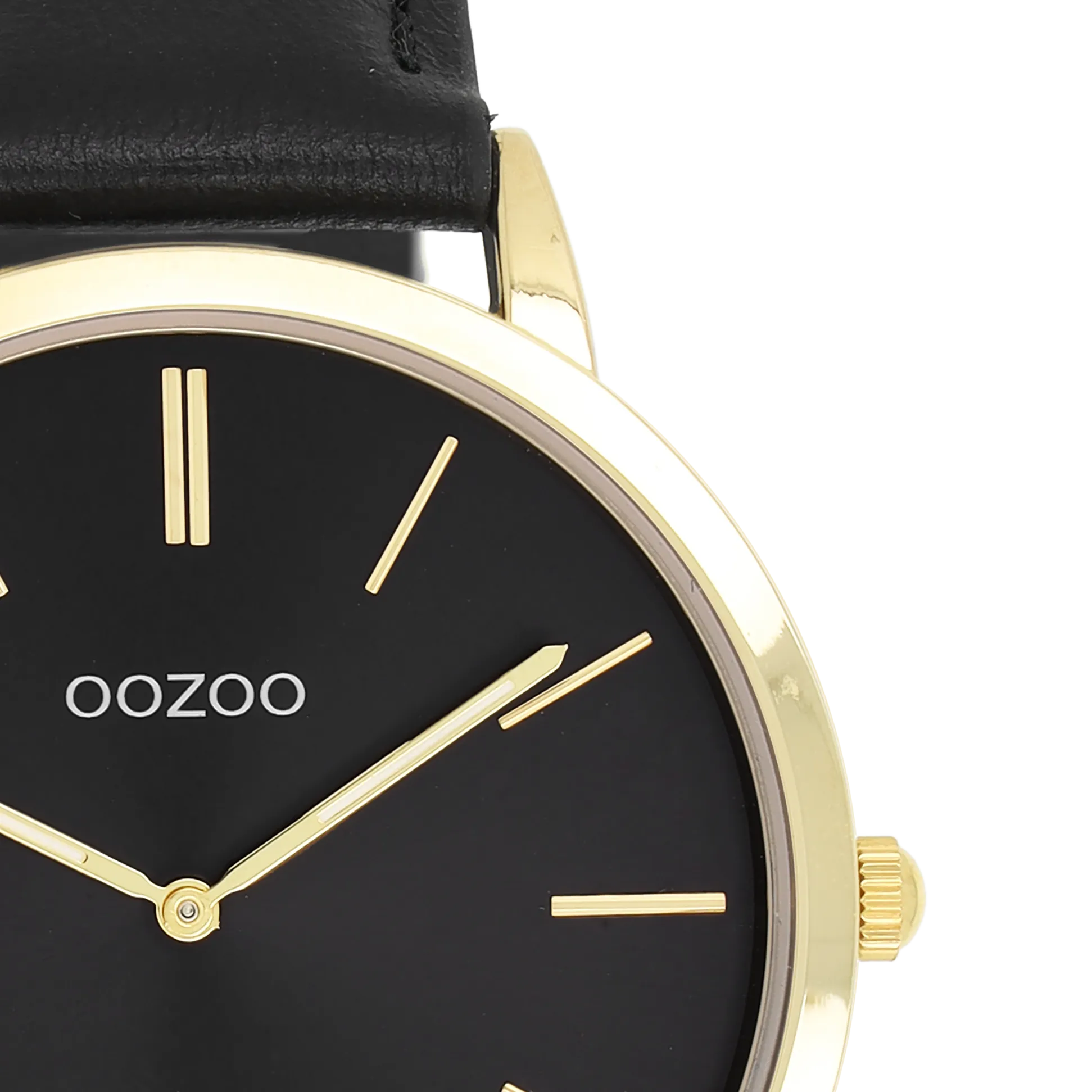 Gold coloured OOZOO watch with black leather strap - C20389