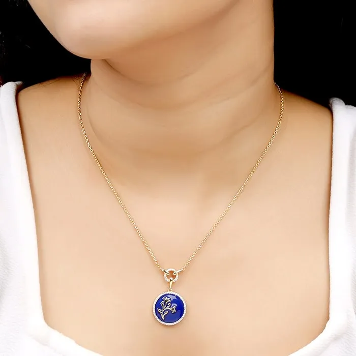 Golden Royal Blue Pendant with Link Chain