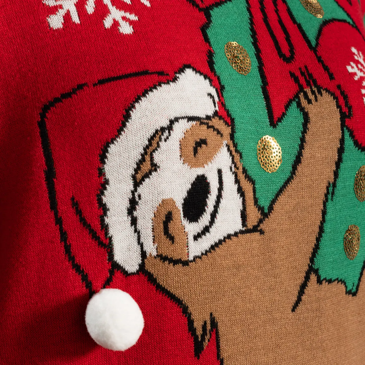 Hanging Sloth on Christmas Ornament Wreath Ugly Christmas Sweater