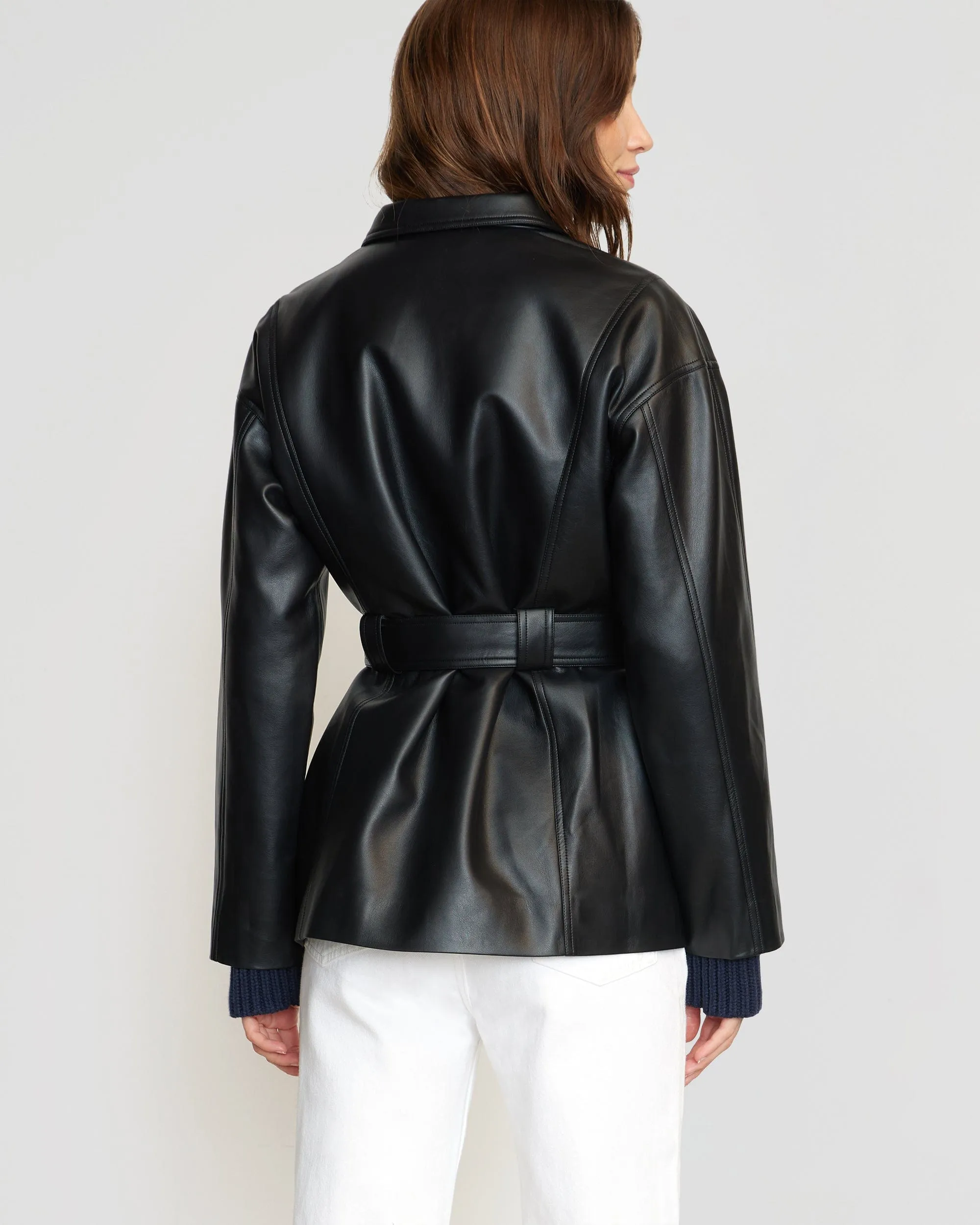 Kaden Tie-Waist Vegan Leather Jacket