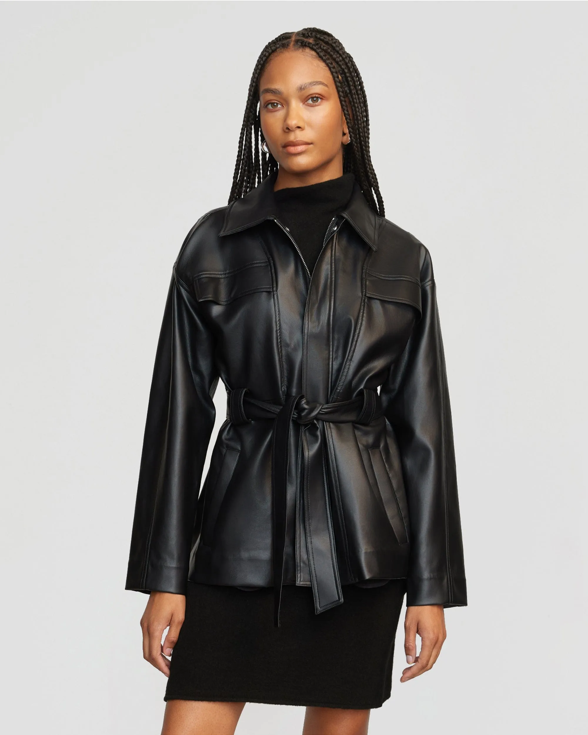 Kaden Tie-Waist Vegan Leather Jacket