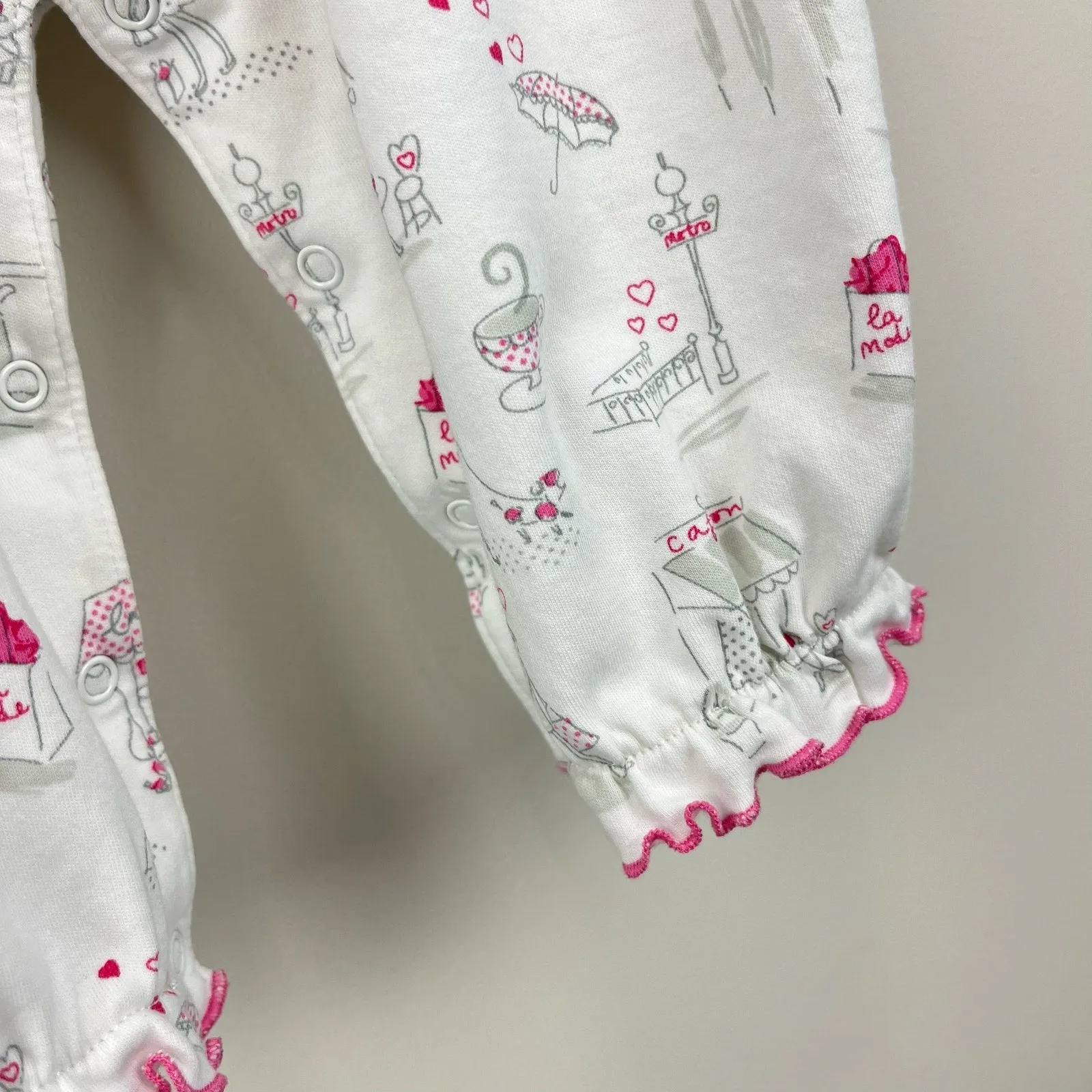 Kissy Kissy White Pink French Print Ruffle Playsuit 12-18 Months