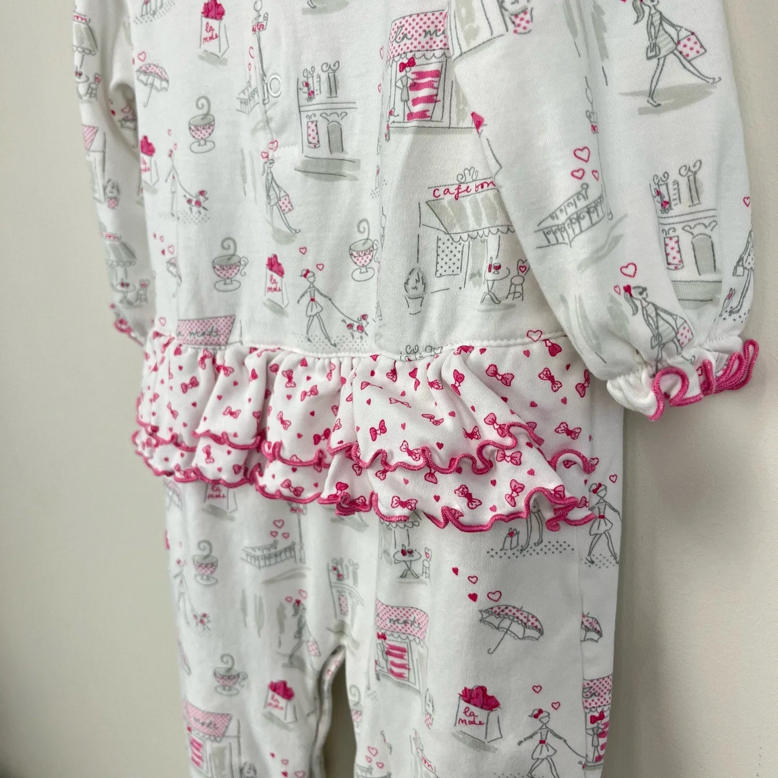 Kissy Kissy White Pink French Print Ruffle Playsuit 12-18 Months