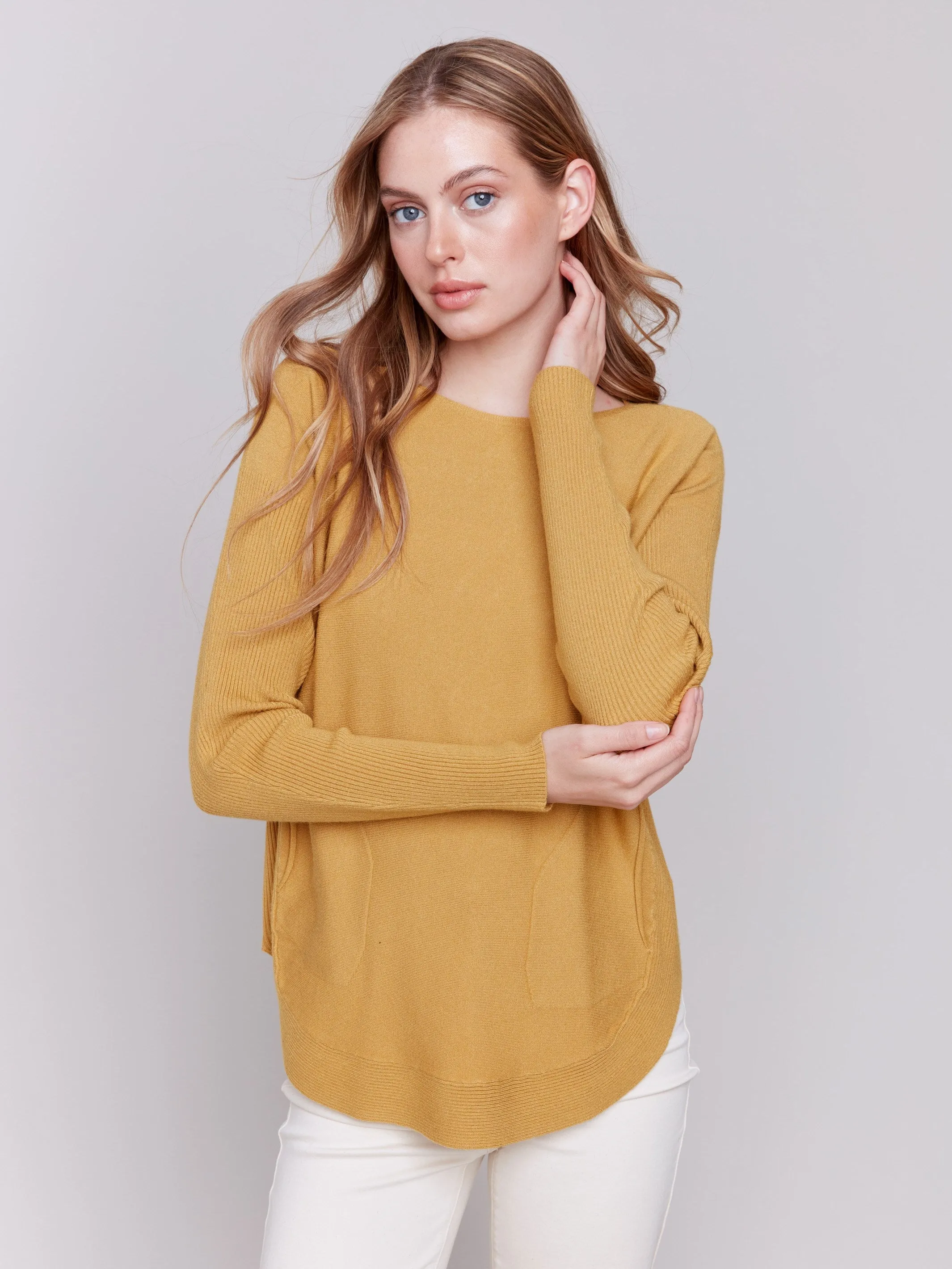 Knit Sweater with Back Detail Lace-Up  - Amber