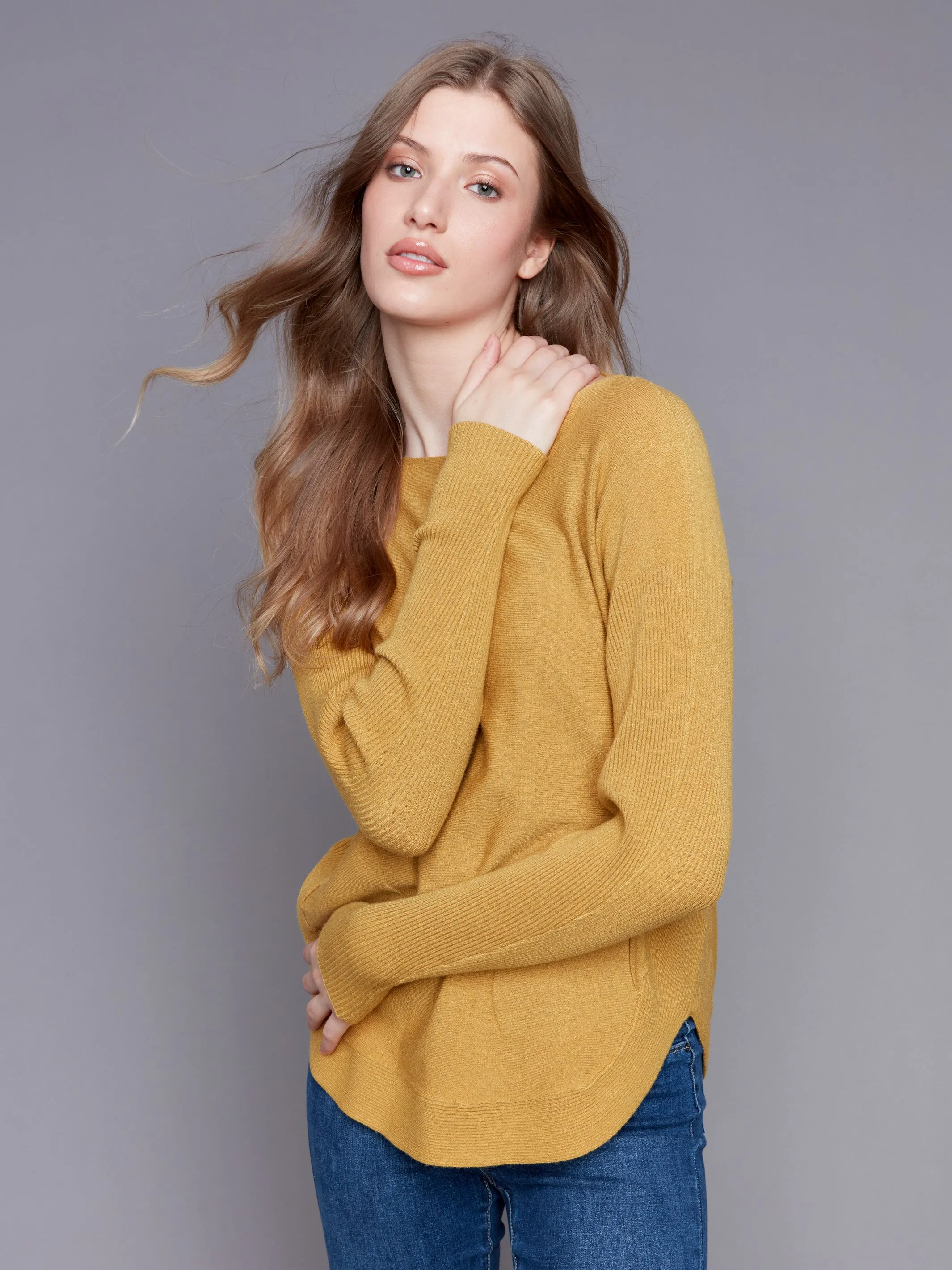 Knit Sweater with Back Detail Lace-Up  - Amber