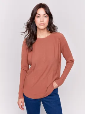 Knit Sweater with Back Detail Lace-Up - Terracotta