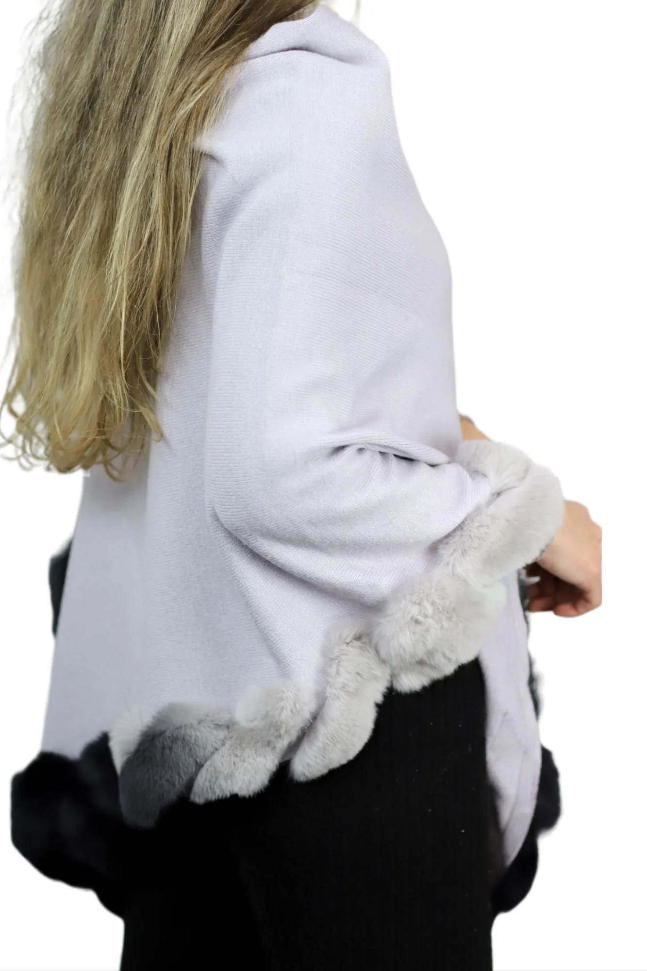 La Fiorentina | Asymmetrical Poncho with Ombre Fur Trim - Gray