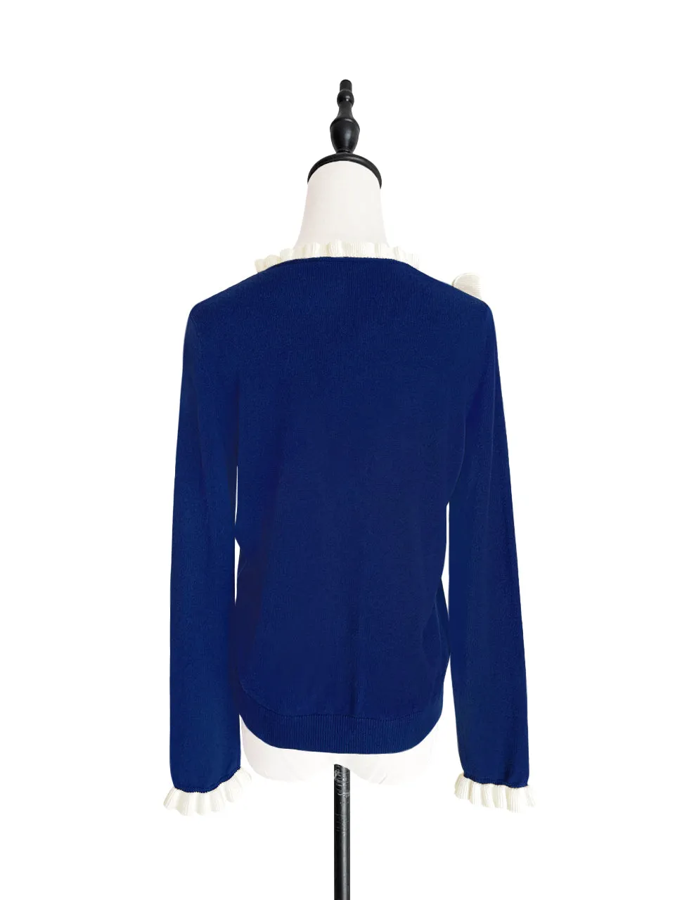 Last Chance! Blue/ Ivory Contrast Ruffle Cashmere & Wool Cardigan