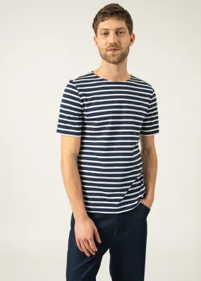 Levant short sleeve striped sailor shirt - regular fit, in light cotton (MARINE/NEIGE)