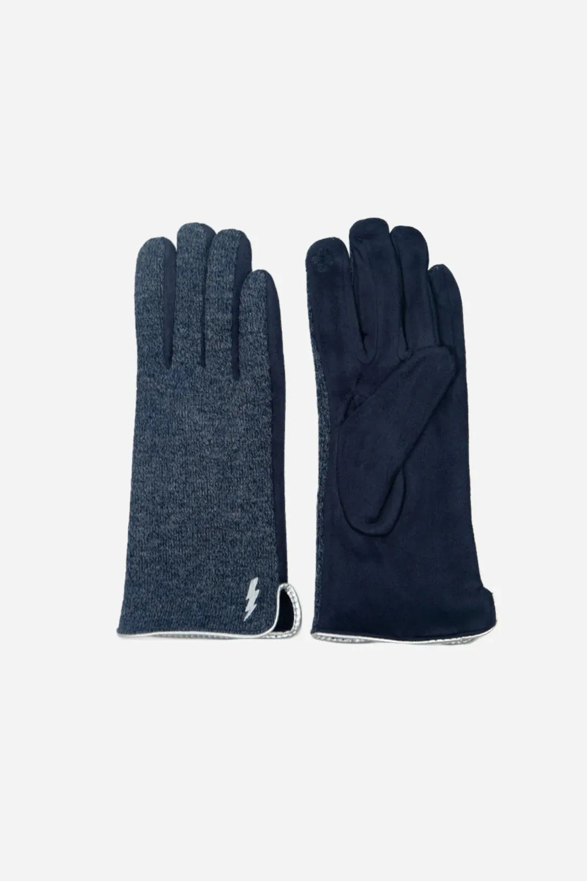 Lightning Bolt Trim Gloves Navy & Silver