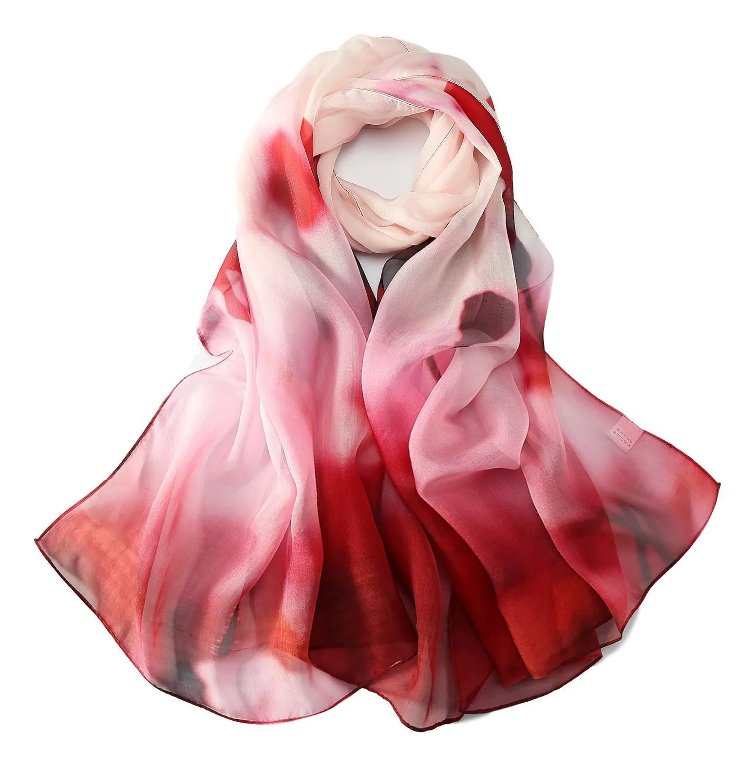 Long Silk Chiffon Scarf Red Theme Floral Print SCH302