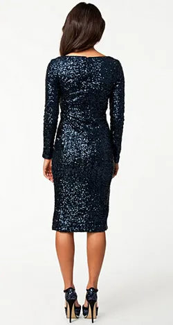 Long Sleeve Sequin Dress Navy