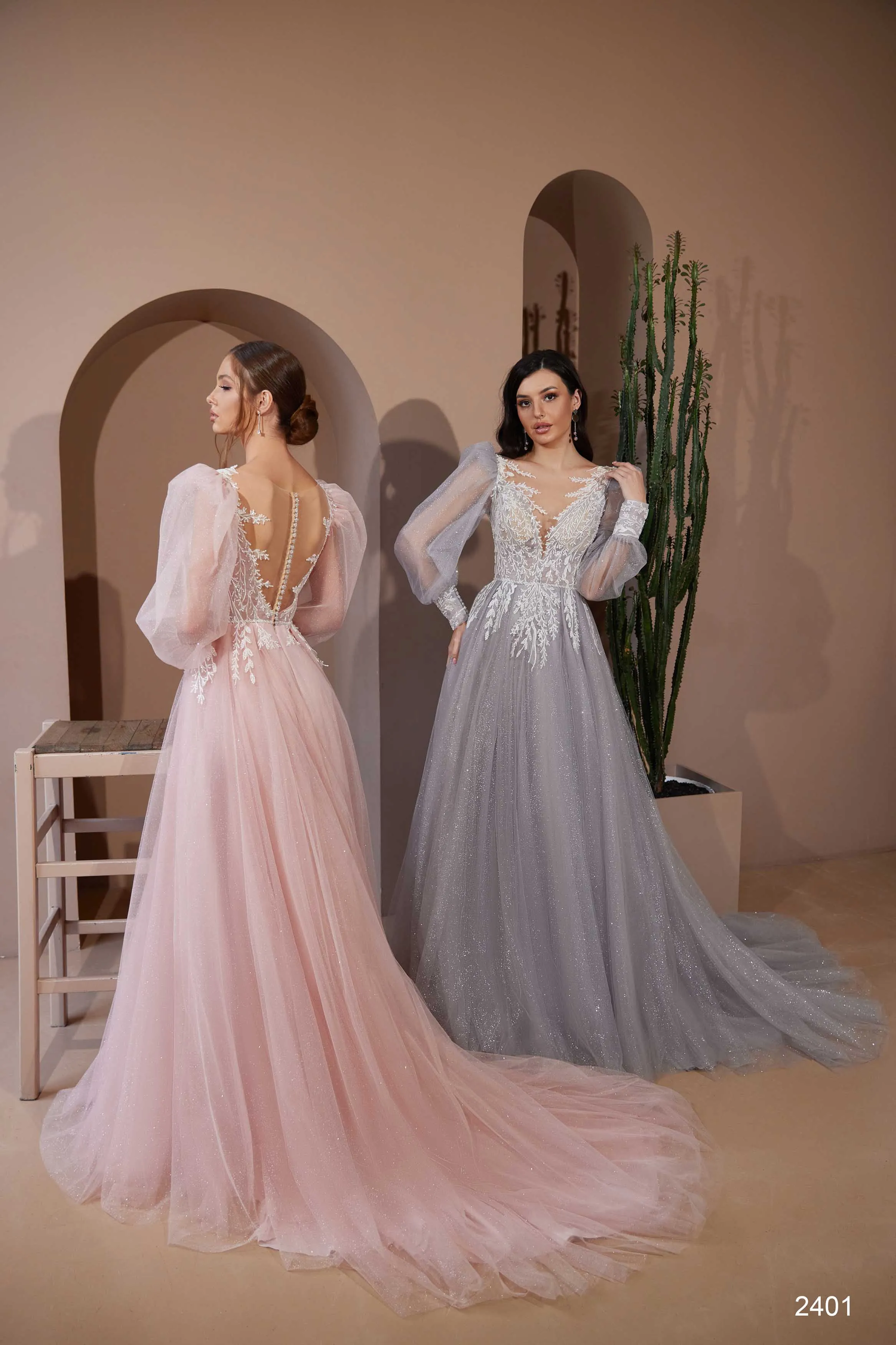 Long Sleeved Tulle Gown for Formal Occasions