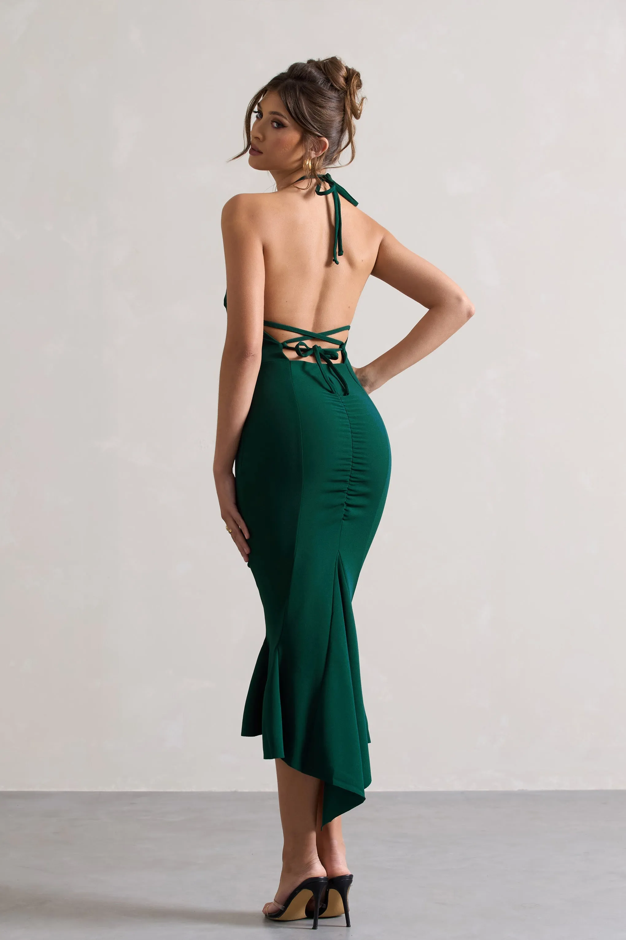 Maluma | Bottle Green Halter-neck midi dress