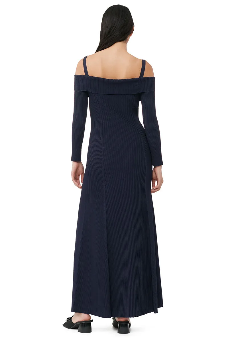 Melange Knit Off the Shoulder Maxi Dress