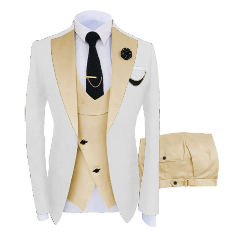 Men Custom Made Two-Color Suit 3 Pieces Tailored Groom Wedding Slim Fit Blazer Jacket Vest Pants Set Tuxedo Suits| LR908