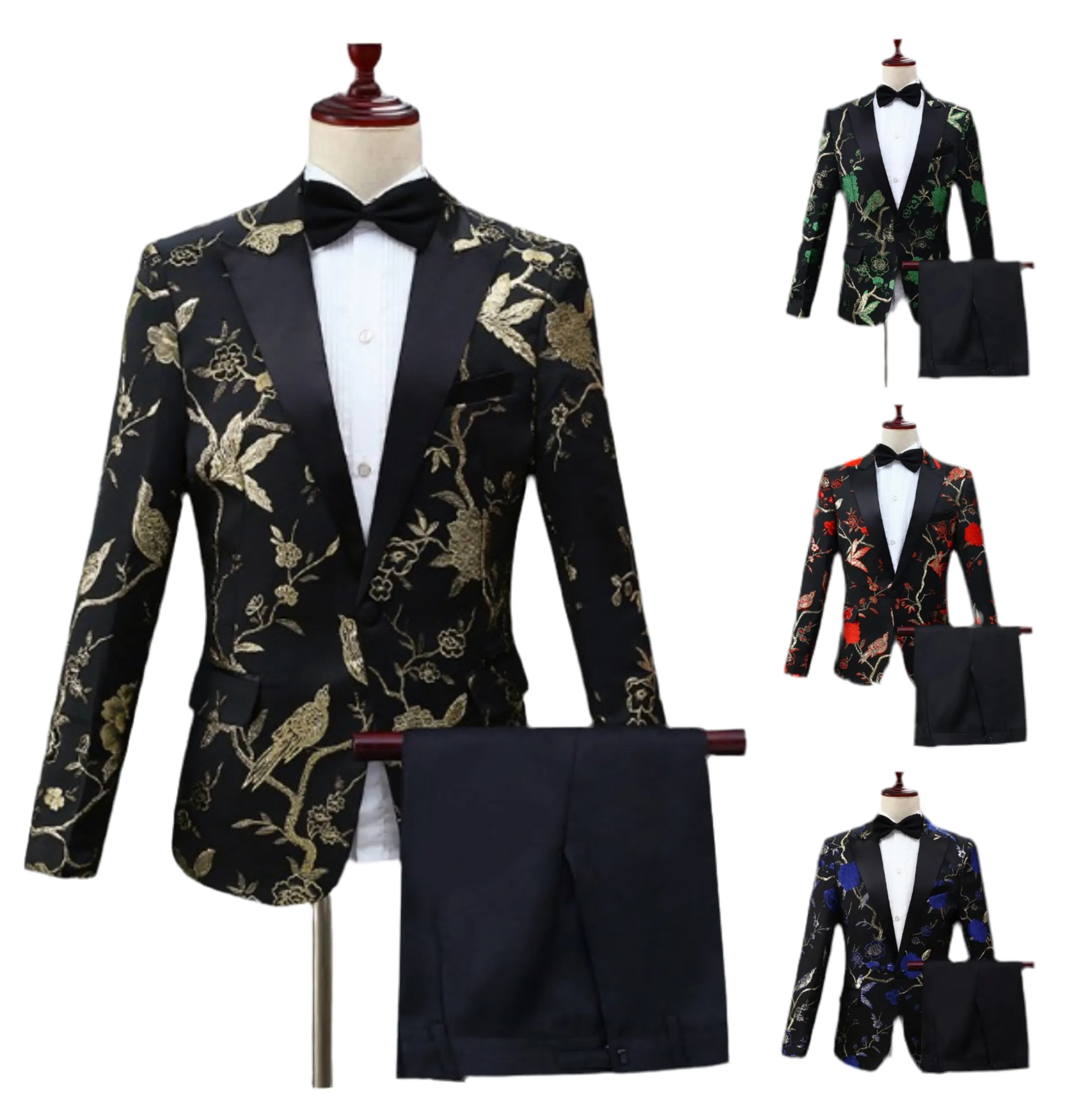 Men Jacquard Suit Business Wedding Party Tuxedo Dress Blazer Pant Slim Fit Tuxedo | 1003