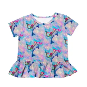 Mermaid and Dolphin Short Sleeve Frill Top