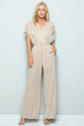 Metallic Pleats Jumpsuit | Gold