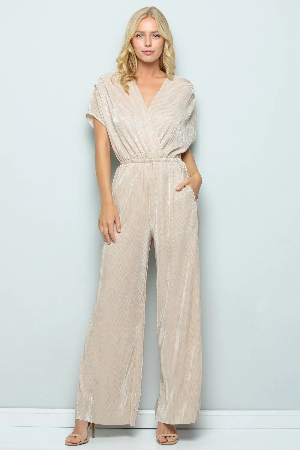 Metallic Pleats Jumpsuit | Gold