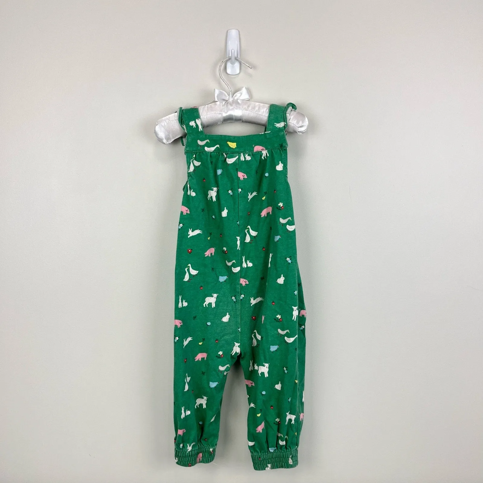 Mini Boden Baby Farm Animal Print Smocked Dungaree Green 12-18 Months