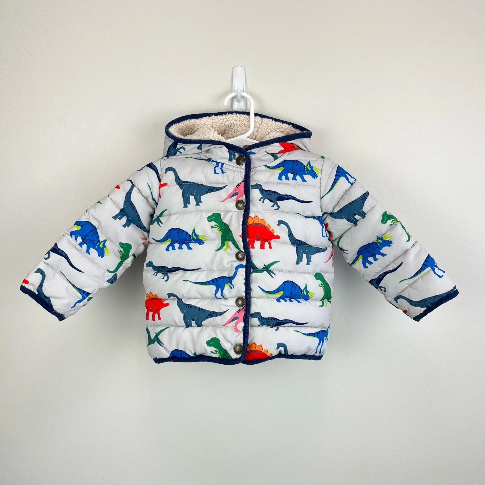 Mini Boden Cosy Sherpa Lined Dinosaur Puffer Jacket 12-18 Months