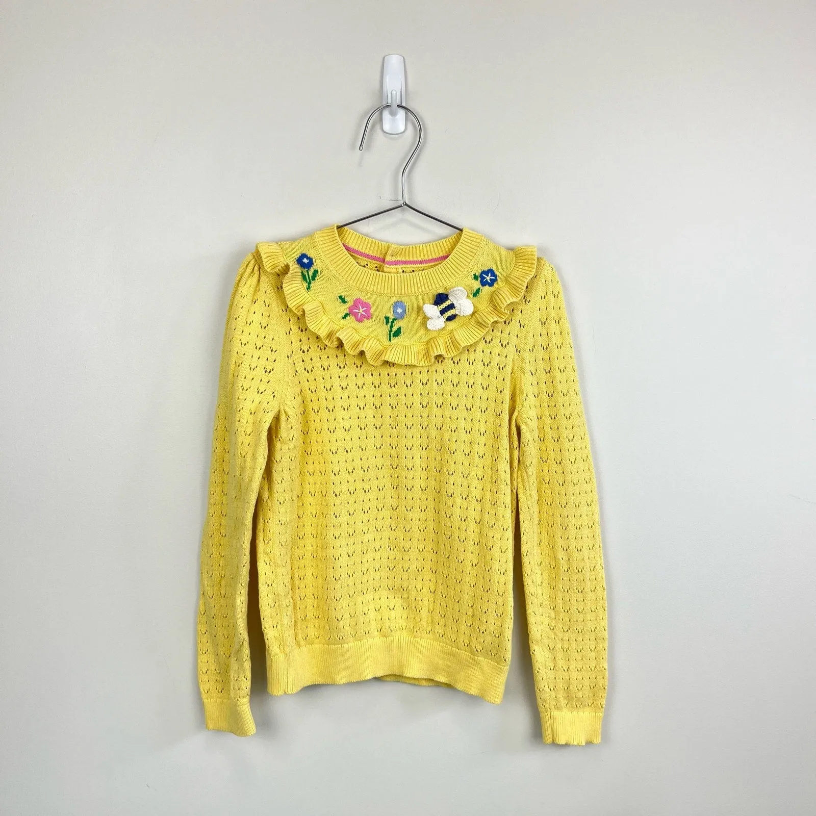 Mini Boden Pointelle Knit Sweater Top Soft Lemon 8-9 NWOT