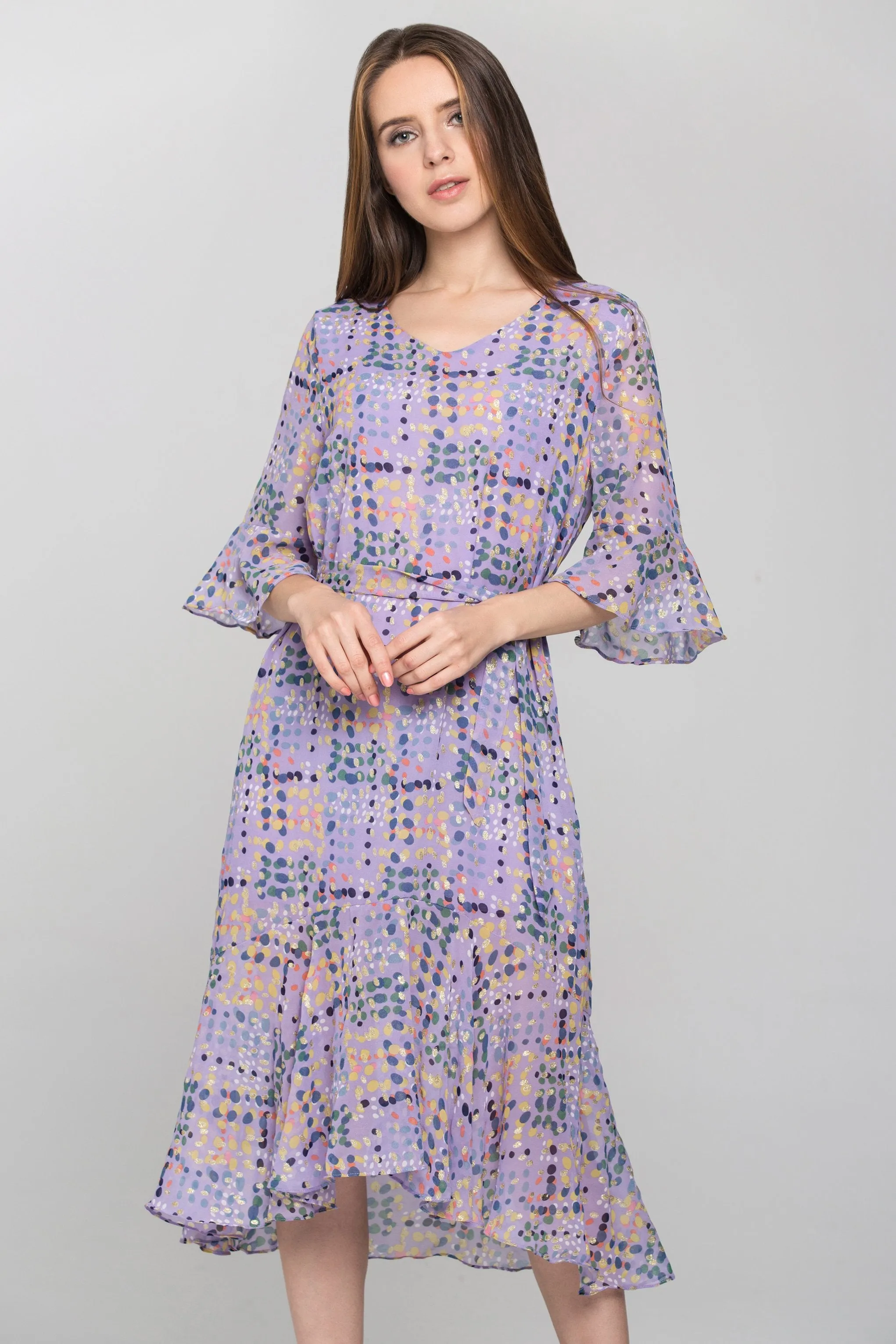 Purple Water Color Chiffon Midi Dress