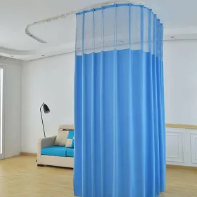 "Medical Blue Lushomes Hospital Partition Curtains: 4ft W x 7ft H, Channel Design with Net Fabric, 100% Polyester