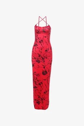 Red Floral Spaghetti Straps Maxi Dress