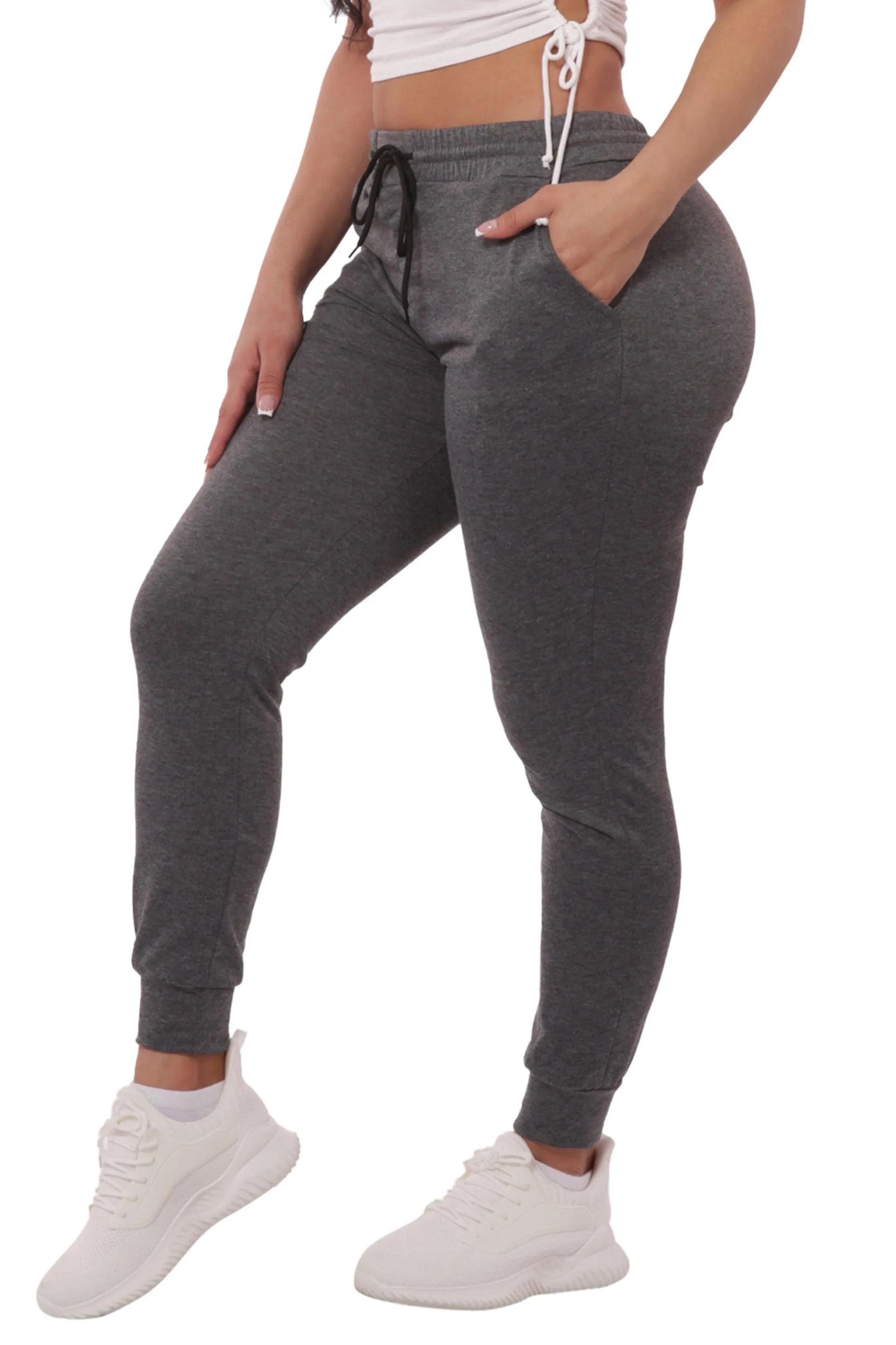 Soft French Terry Joggers With Shoe Lace Tie - Heather Charcoal