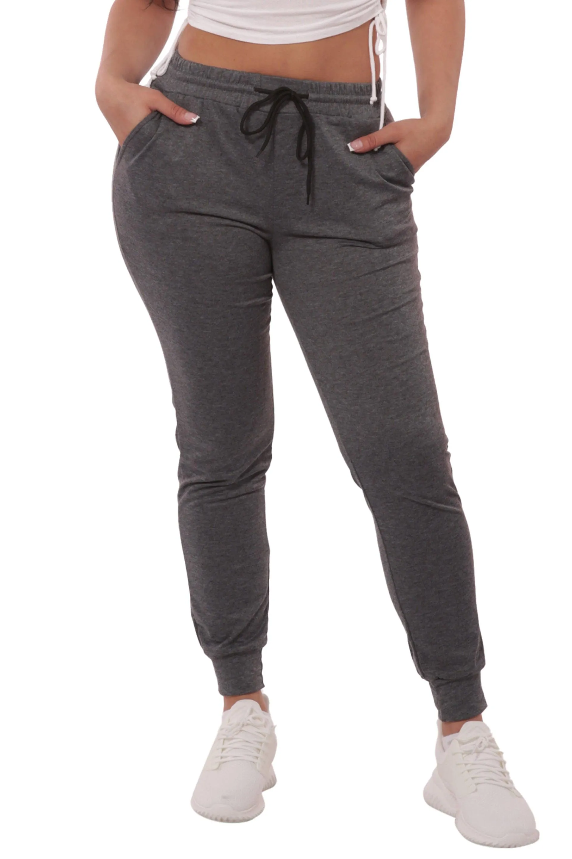 Soft French Terry Joggers With Shoe Lace Tie - Heather Charcoal