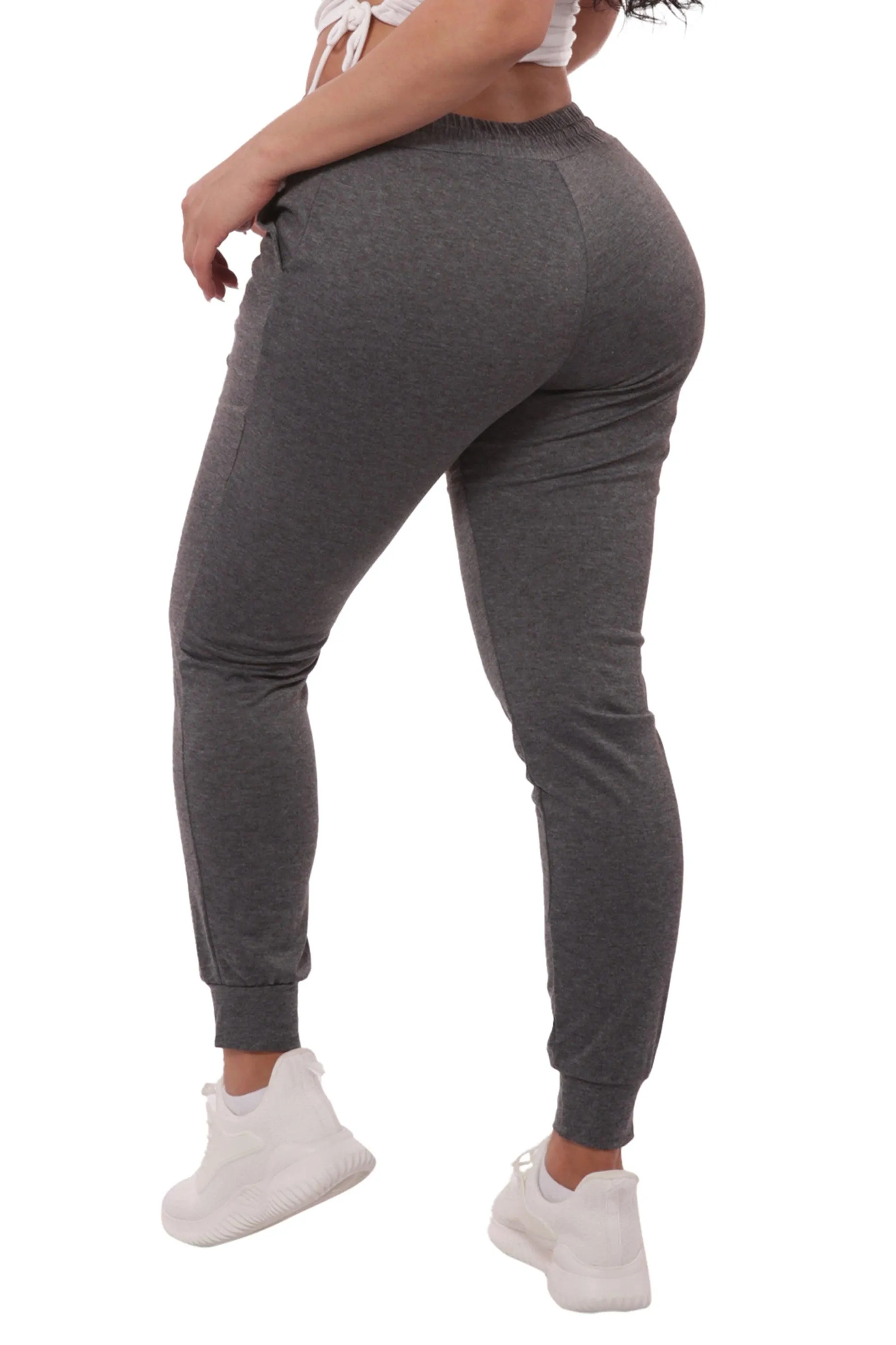 Soft French Terry Joggers With Shoe Lace Tie - Heather Charcoal