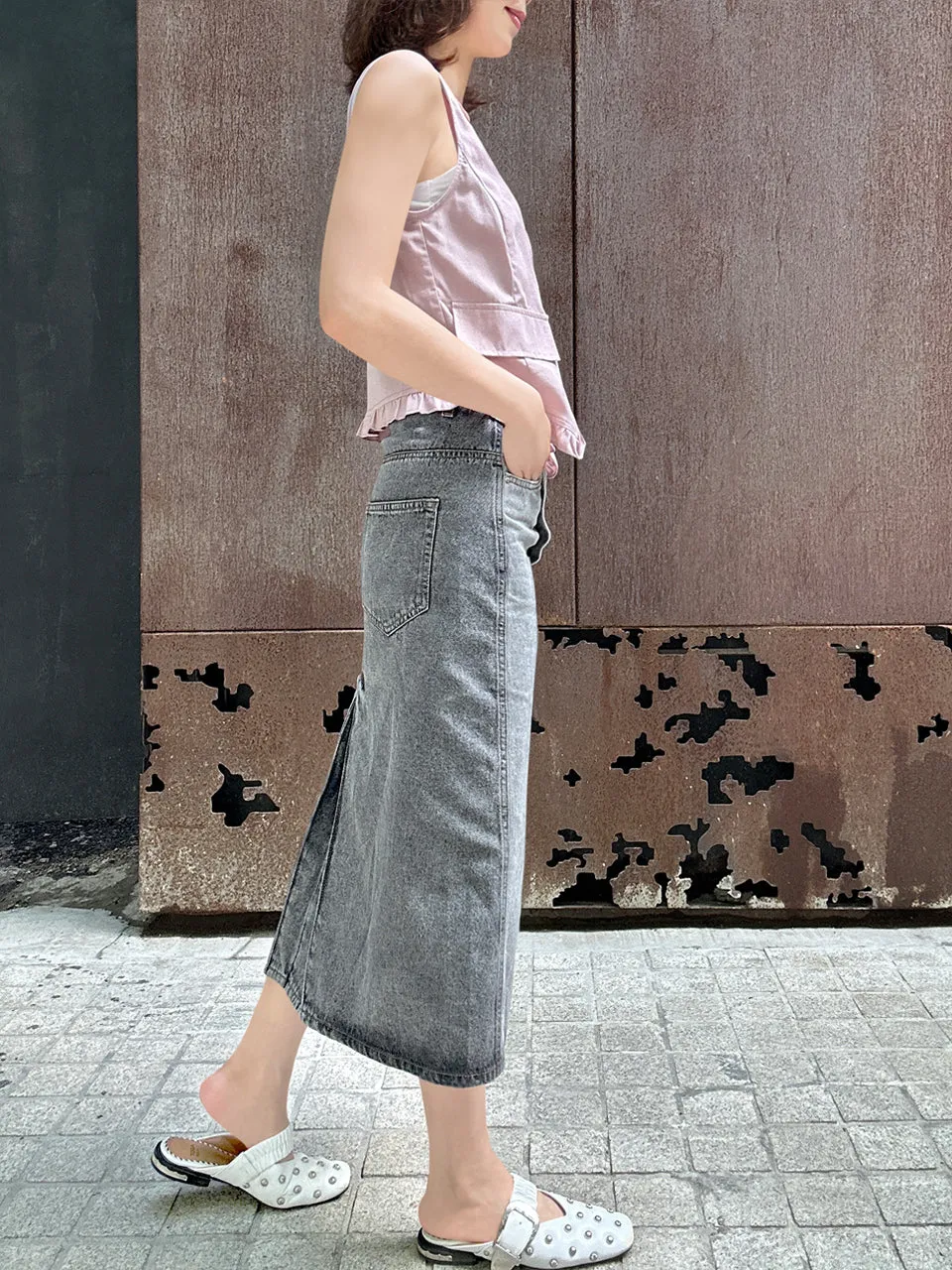 Soft Pink Linen Blend Ruffle Waistcoat Top