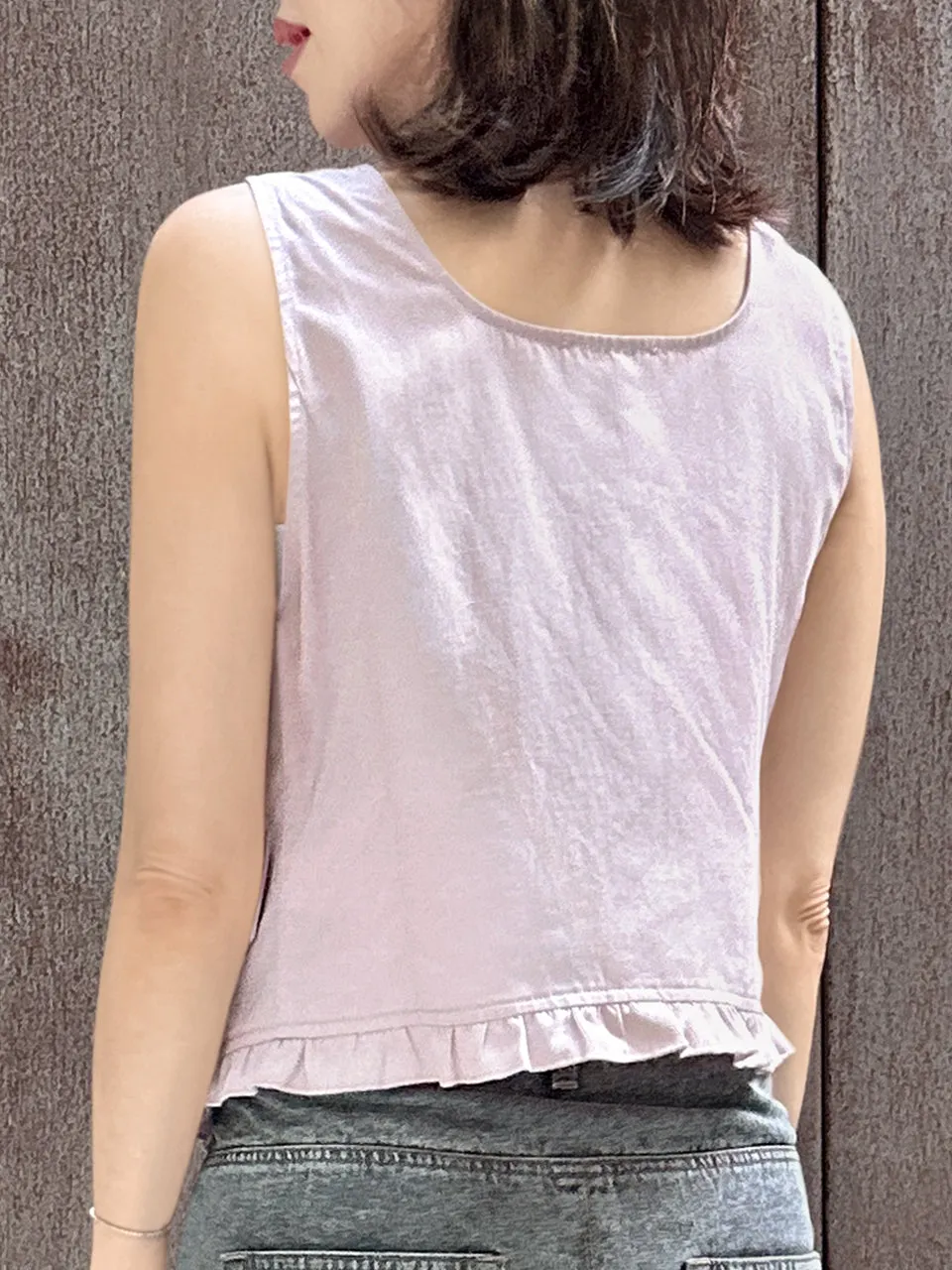 Soft Pink Linen Blend Ruffle Waistcoat Top