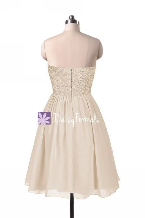 Soft Sweetheart Neckline Gown Ice Apricot Lace Cocktail Dress (BM2353)