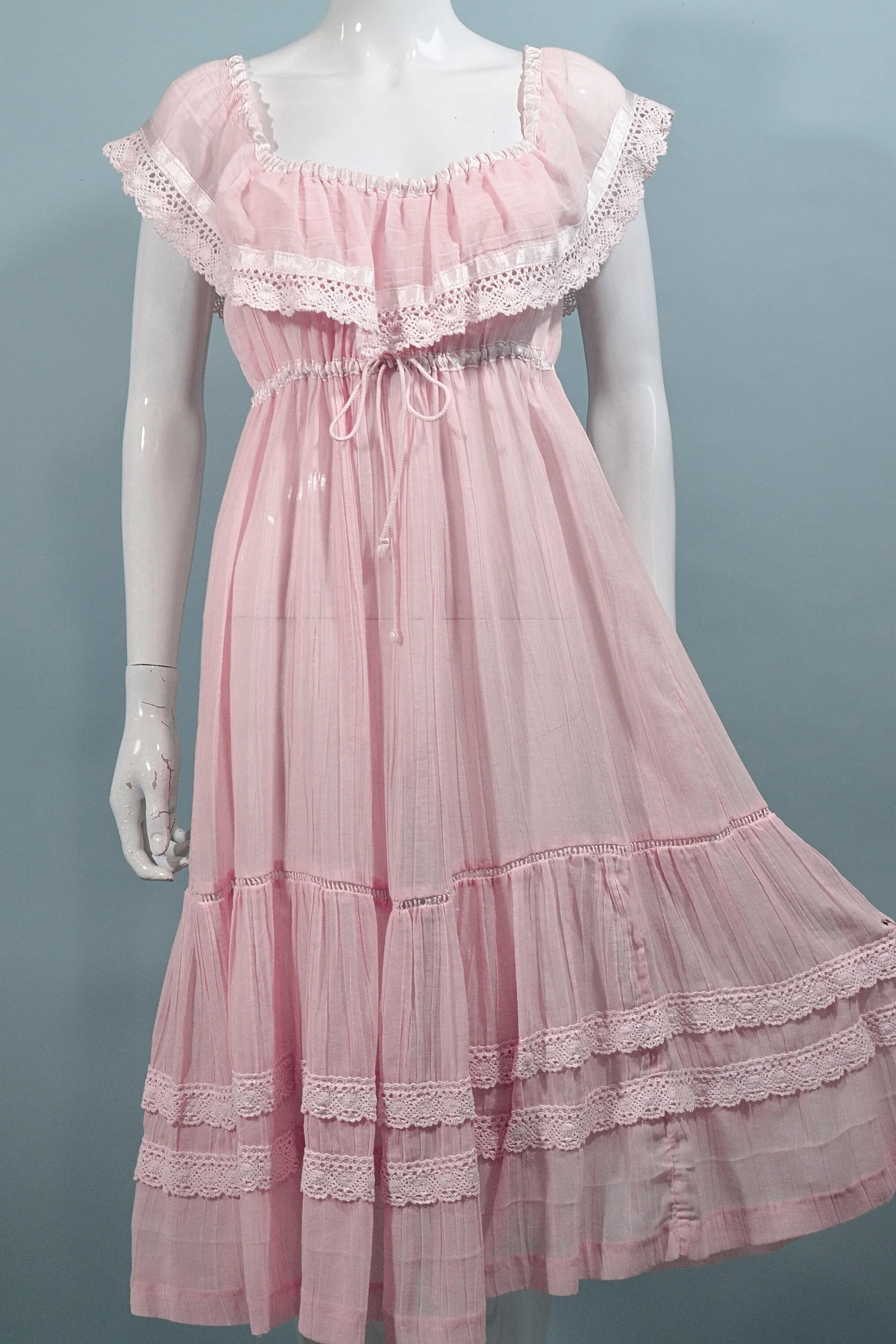 SOLD Young Edwardian Pink Ruffle Peasant Dress S/M