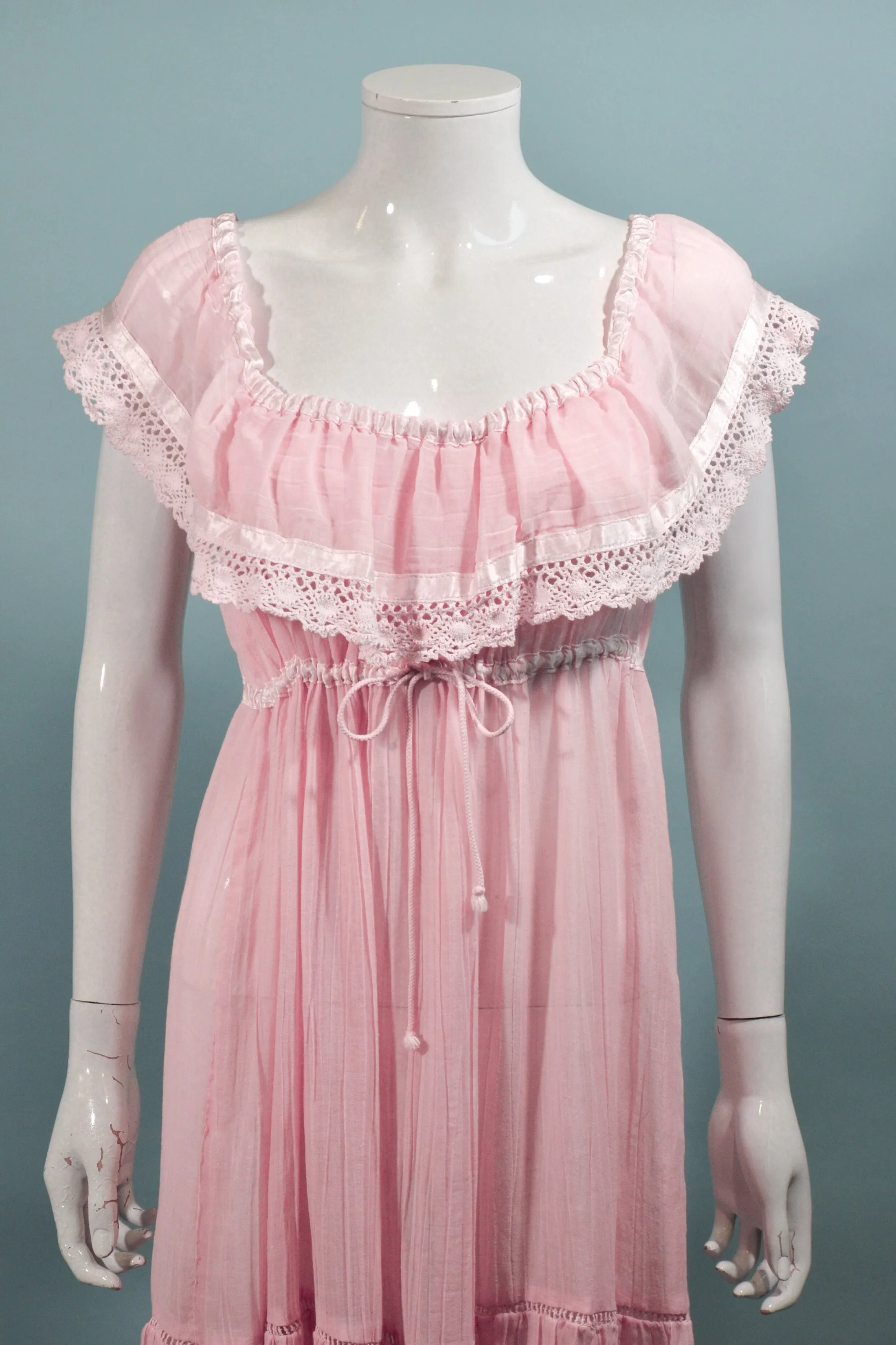 SOLD Young Edwardian Pink Ruffle Peasant Dress S/M