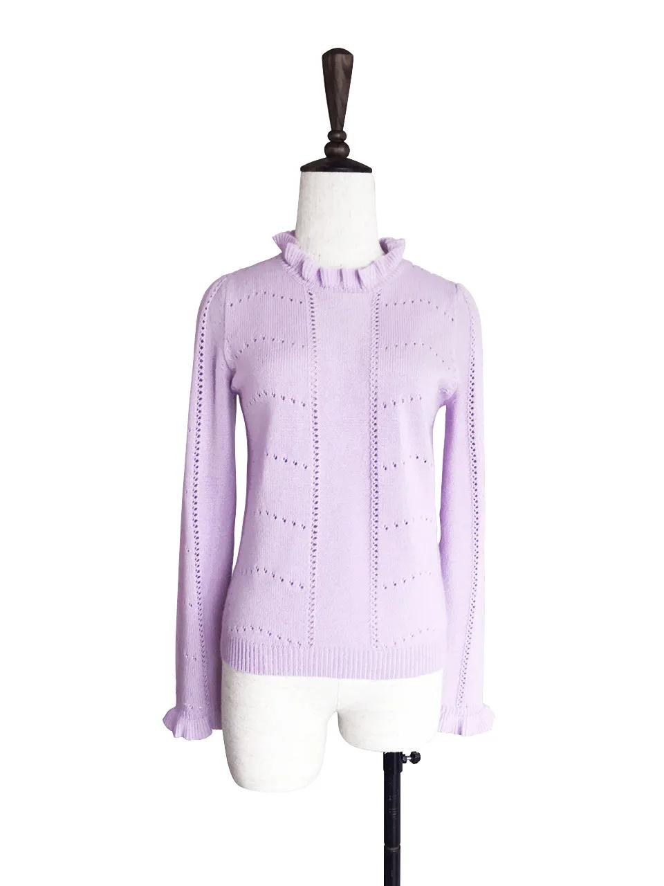 SPECIAL! Lilac Pink Frill Neck Double Stitch Cashmere Sweater