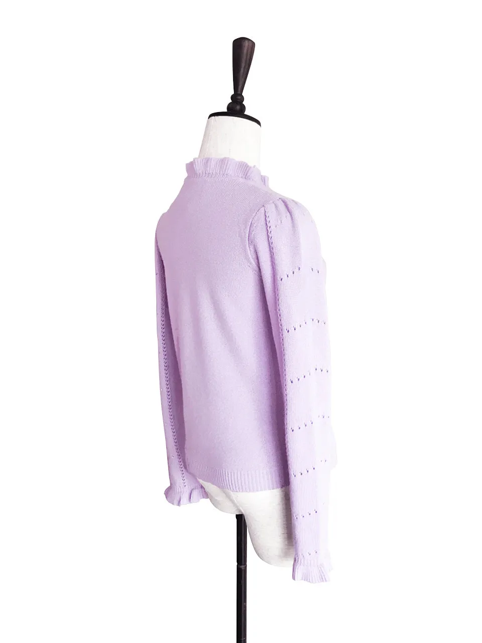 SPECIAL! Lilac Pink Frill Neck Double Stitch Cashmere Sweater