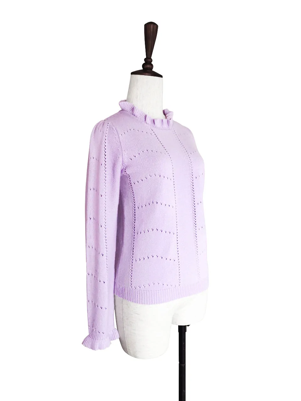 SPECIAL! Lilac Pink Frill Neck Double Stitch Cashmere Sweater