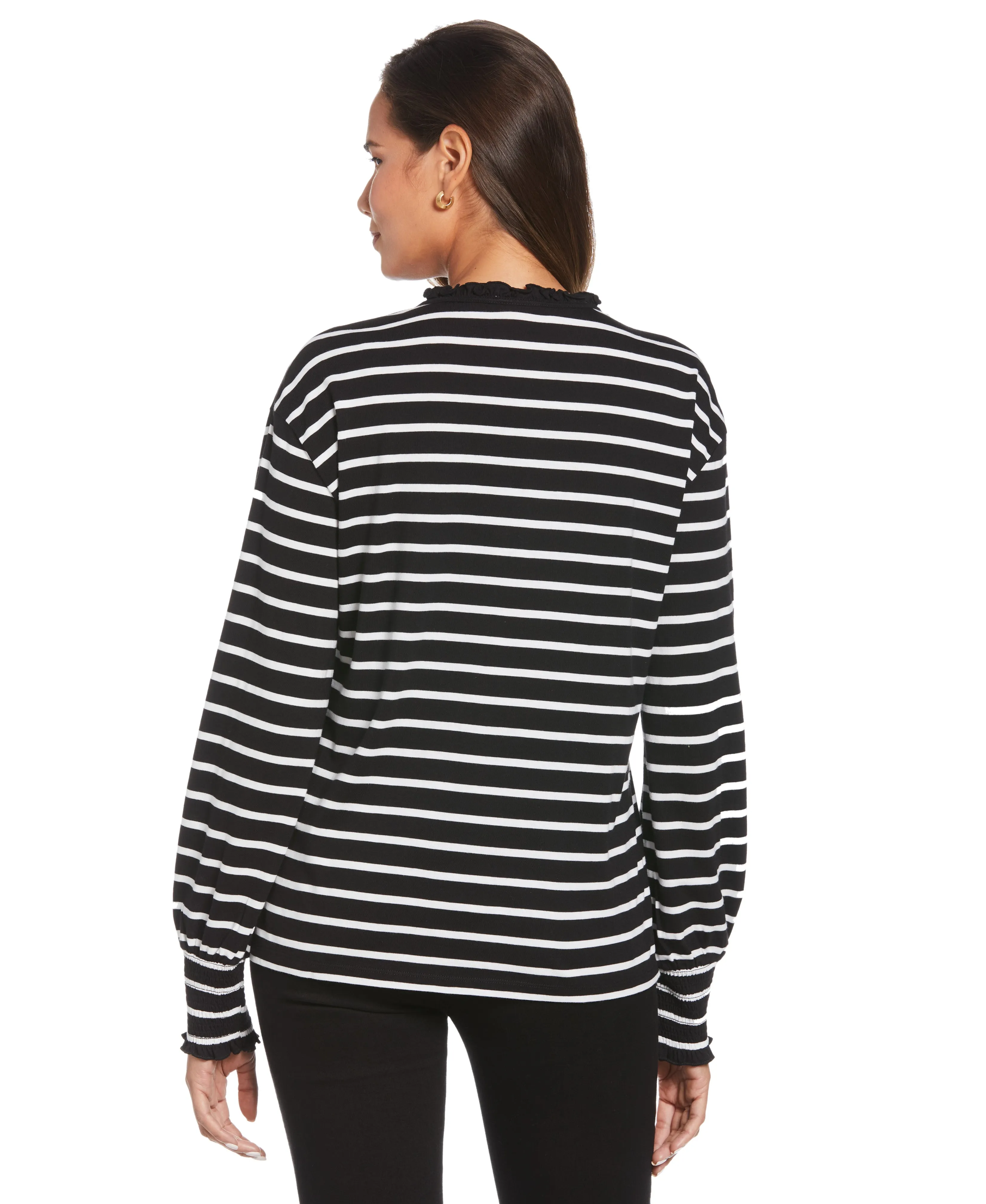 Split V Neck Striped Blouse