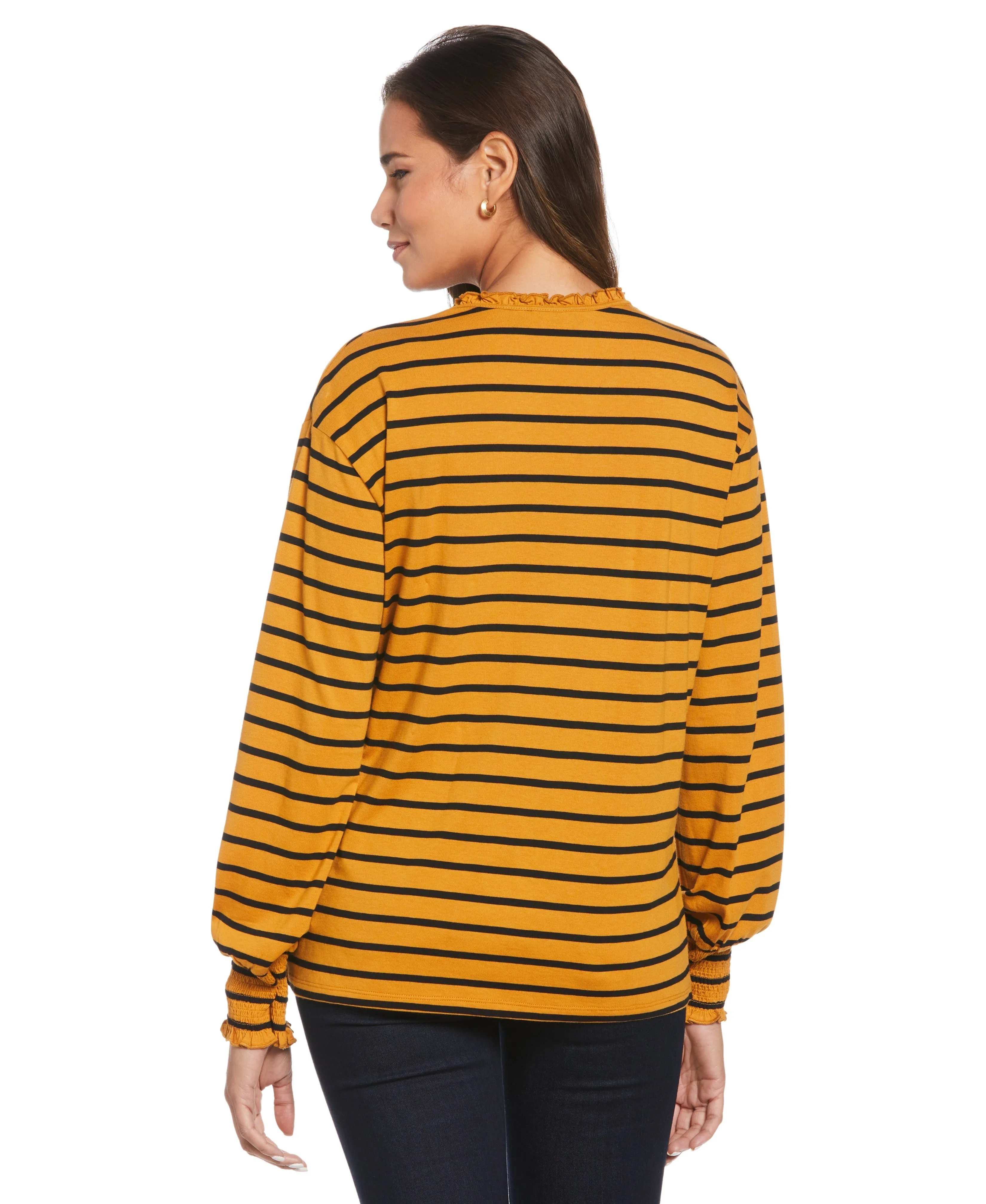 Split V Neck Striped Blouse