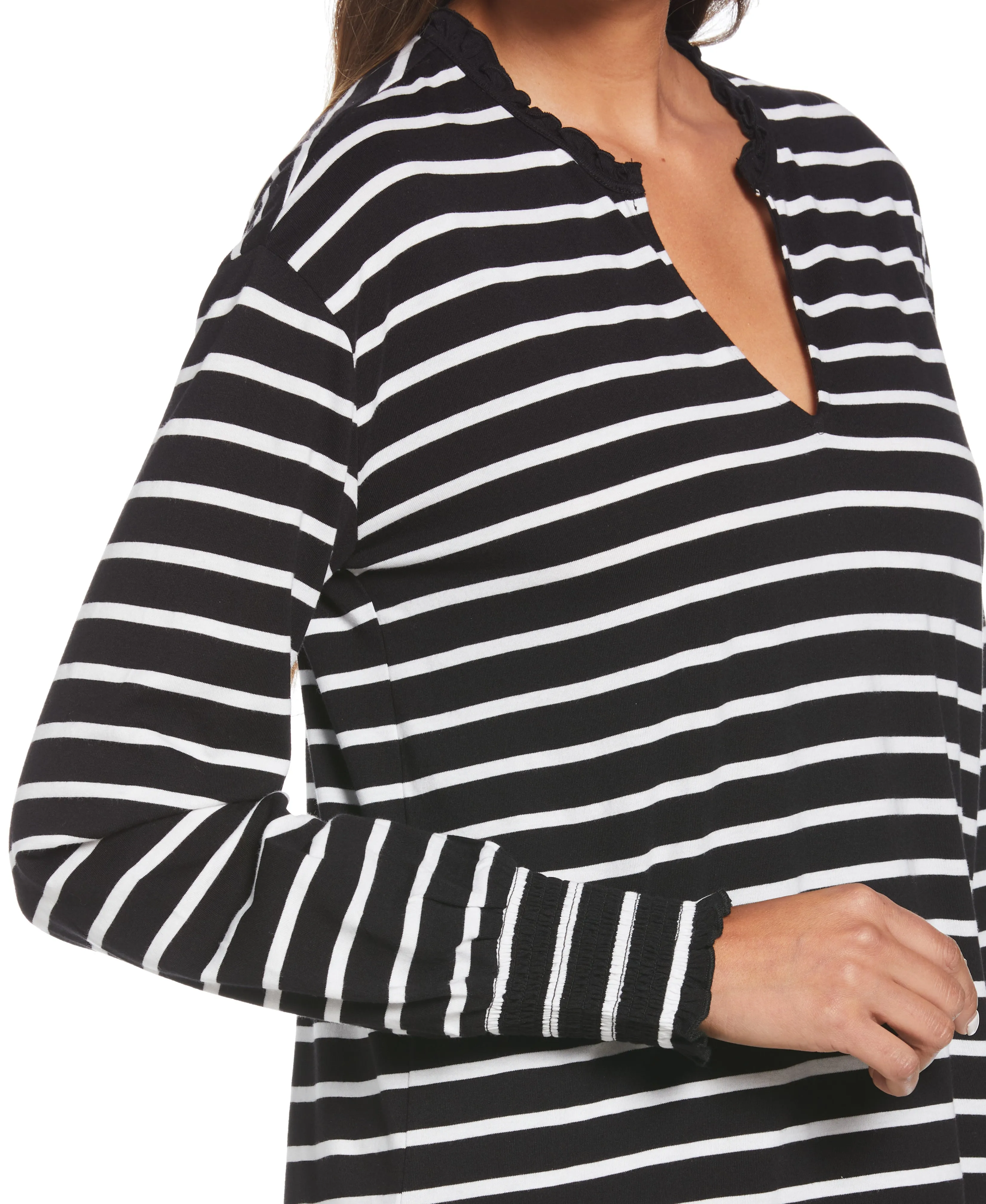 Split V Neck Striped Blouse